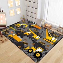 CAFCIOYG Construction Rugs for Boys Room Play Rug for Cars and Trucks Car Rug Play Mat Kids Rugs for Playroom Car Rug for Boys Room Construction Decor for Boys Room,Grey 4'×5'