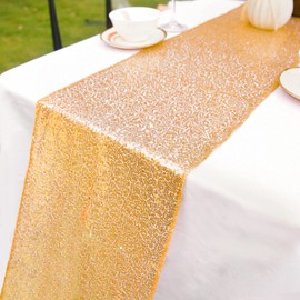 Cameway Table Runner 12 x 108 inch Glitter Gold Table Runner Rectangle for Graduation Party Supplies Decorations Wedding Birthday & Baby Shower (Gold, 1)