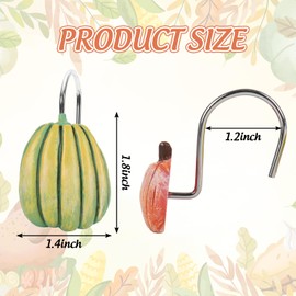 JarThenaAMCS 12 Pcs Fall Pumpkin Shower Curtain Hooks 4 Designs Curtain Hanger Hooks Autumn Thanksgiving Shower Rod Rings for Living Room Bedroom Bathroom Decor