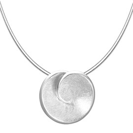 Vinani ABBG-S00 Curved Circle Pendant Brushed Shiny with Sterling Silver 925 Snake Chain Italy, Sterling Silver