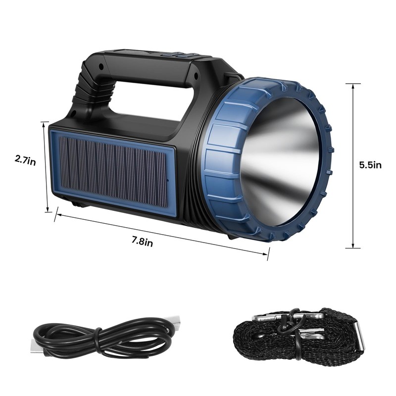 E-SHIDAI Solar Flashlight，Solar Powered Flashlight for Multi Function 8000 Lumens