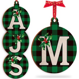Christmas Initial Ornament for Christmas Tree Decorations - 12x10cm - Xmas Wooden Hanging Baubles - Xma Family Tree Gifts C2 (Initial #M)