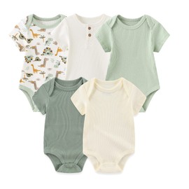 Tone Short-Sleeved Bodysuits for Newborns Baby Boys and Girls 0-3 m/3-6 m/6-9 m/9-12 m Cotton, White&Green baby bodysuit