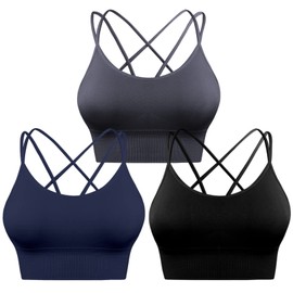 Sykooria Sports Bra Strappy Padded Workout Tops Cute Cross Back Yoga Bra 3 Pack Gym Wear