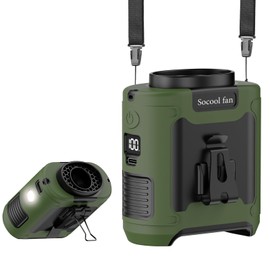 Socool 10000mAh Portable Waist Fan Clip On Personal Fans Rechargeable, 67H Cooling Wearable Belt Shirt Fan with 5 Speed Wind Adjustable & LED Light, Hanging Neck Fan for Outdoor Jobsite Camping