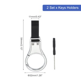 sourcing map Car Key Chain, Detachable Round Clip Leather Keychain Metal Buckle Keys Holder with Leather Strap for Men and Women with Screwdriver(Silver, Pack of 2)