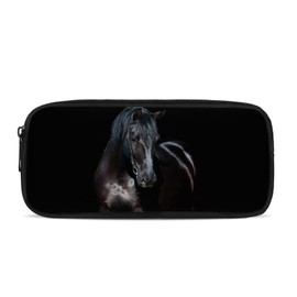Coloranimal Boys Cool Football Pattern Pencil Case Stationery Supplies, Black Horse, Children's backpack