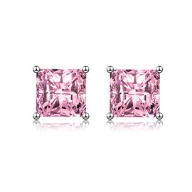 MALOYANVE Diamond Stud Earrings for Women Unique Elegant Sparkling Square Vintage colorful Crystal Statement Earrings Fashion Birthday Party Jewelry Gifts (Pink)