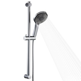 OFFO Shower Slide Bar Combo, Adjustable 27 in Slide Bar with 6-Mode High Pressure Handheld Shower Head and 60 in Stainless Steel Hose, Screw Wall Mounted, Chrome