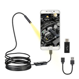 Cámara Endoscopio USB 3 en 1, USB/Micro USB/Type-C, Cámara HD de Inspección por Boroscopio a Prueba de Agua para Alcantarillado, Tubería, Automotriz, Compatible con Android y Windows (5m, Cordón Suave)