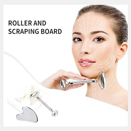 Face Roller Gua-Sha Set Facial Roller kit for Face Skincare, Stainless-Steel Stone Sculpting Tool, Massager Roller for Skin Care,Gift for Men and Wome