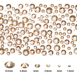 Dowarm 2650 Pieces Glue Fix Flat Back Crystal Rhinestones Round Gems, 6 Sizes 1.5mm - 6.5mm, Flatback Crystals Loose Gemstones for Crafts Nail Face Art Clothes Jewels (Champagne/LT.Peach)