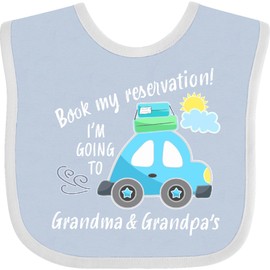 inktastic Book My Reservation I'm Going To Grandma and Grandpa's Baby Bib Blue and White 3b2b9