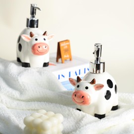Colias Wing Cute Cartoon Animal Shaped Soap Dispenser with Plastic Pump, Refillable Lotion Soap Bottle, Lotion Bottle, Hand Soap Dispenser, Home Decoration-Cow
