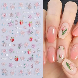 RIICFDD 3 Sheets Spring Nail Stickers 5D Flower Nail Art Stickers Floral Nail Decals Daisy Peach Blossom Nail Accessories for Women Girls Nails Stickers Designs