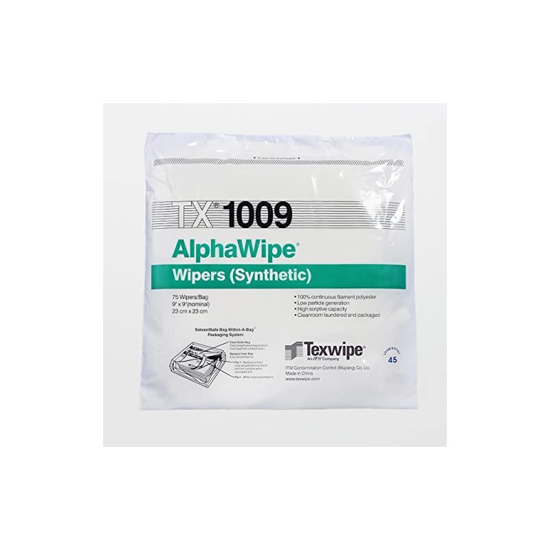Texwipe TX1009 AlphaWipe Heavyweight Polyester Cleanroom Wiper, 9" x 9",