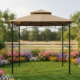 Garden Winds Reinforced RipLock 350 Replacement Canopy Top Cover Compatible with Aldi Gardenline Belavi 8' x 5' Grill Gazebo - Beige