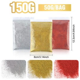 Pack of 3 Glitter Crafts, 50 g / Pack Glitter Powder for Crafts with Silver, Gold, Red, Scattered Glitter Colourful Glitter Practical for Nails Face Makeup Card Crafts