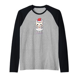 Cat With Santa Hat As Dancer Design Christmas Ballet Raglan Baseball Tee