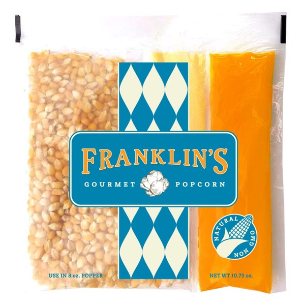 Franklin’s Gourmet Popcorn All-In-One Pre-Measured Packs - 8oz. Pack of 10 - Butter Flavored Coconut Oil + Butter Salt Popcorn Seasoning + Organic Corn - Authentic Movie Theater Taste – Made in USA