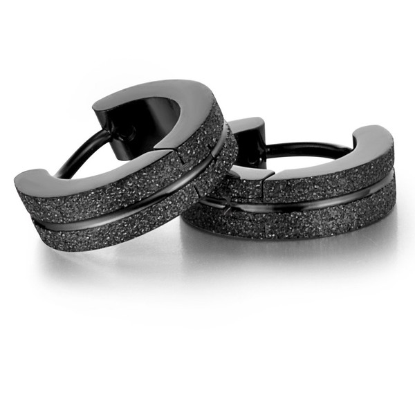 Stayoung Jewellery 2pcs Frosted Stainless Steel Mens Huggie Hinged Hoop