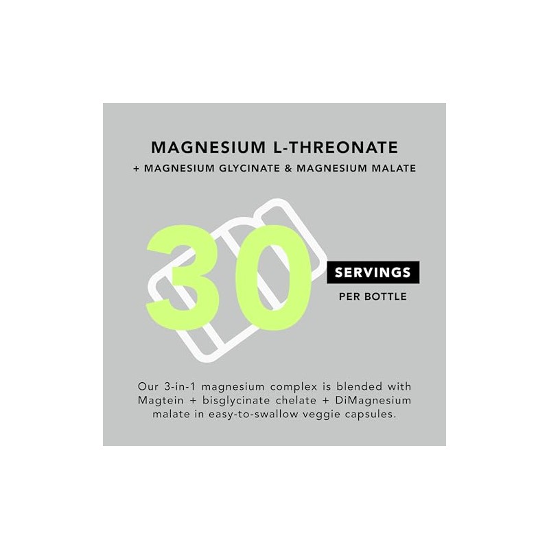 Amandean Magnesium Threonate Complex Glycinate Malate Supplement Veggie Capsules High