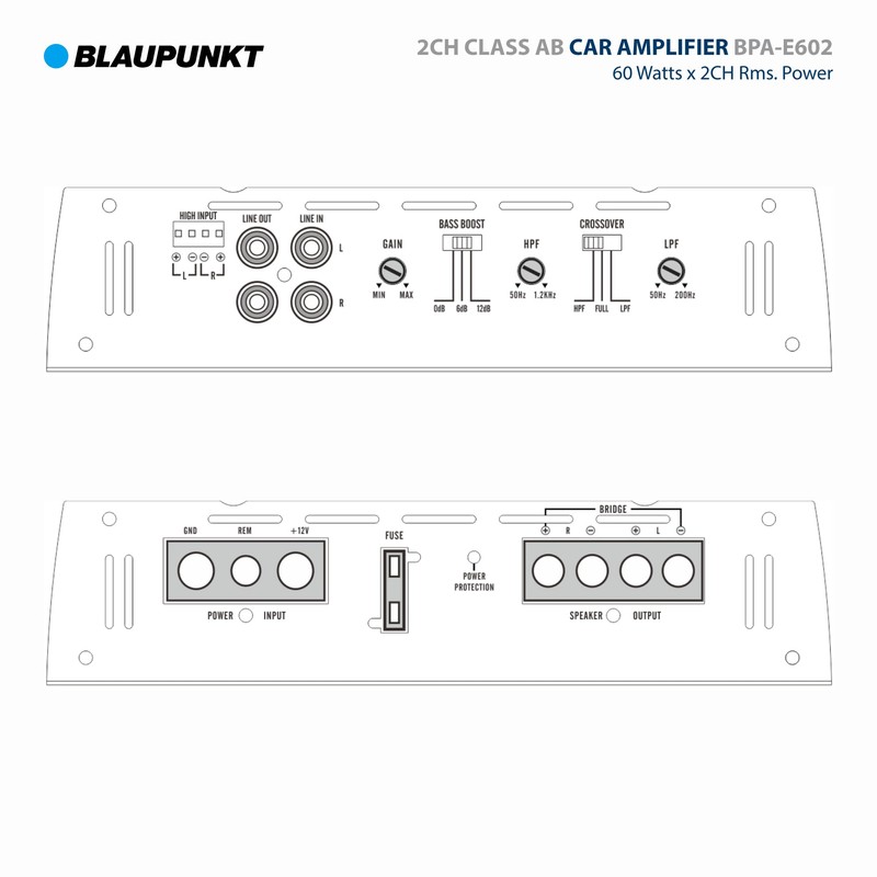BLAUPUNKT BPA-E602 2-Channel Class AB Car Amplifier - 800W Max