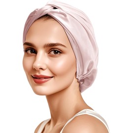 Hapurs 100% Silk Hair Bonnet for Sleeping, 22 Momme Pure Mulberry Silk Bonnet Double Layer Satin Hair Bonnet for Sleeping for Women Curly Natural Hair, Pink