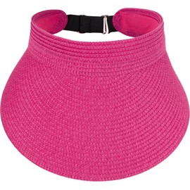 styleBREAKER Women's Paper Straw Visor Cap Solid Color, Sun Visor, Sun Hat, Adjustable Plain Visor Cap 04023097, Colour:Pink-