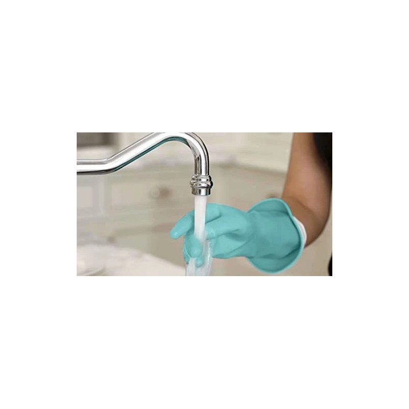 Casabella Large Aqua Cleaning Gloves with Double Cuff Flocked Cotton