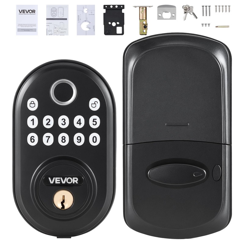 VEVOR Fingerprint Door Lock, with Fingerprint/Keypad Code/Key, One-Time and Anti-Peeking