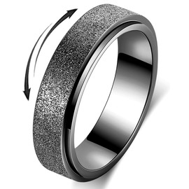 Anxiety Ring for Women Fidget Spinner Ring Fidget Toys Adults Titanium Stainless Steel Thumb Ring 6mm Wide Black Size 6