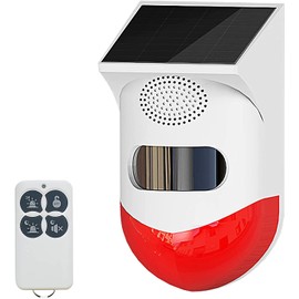 Solar Strobe Alarm Light with Motion Sensor Siren Outdoor Alarm Siren with Remote Controller 120db Sound Security Siren Light IP67 Waterproof and 4 Mode for Home,Farm,Barn,Villa,Yard(1Pack)