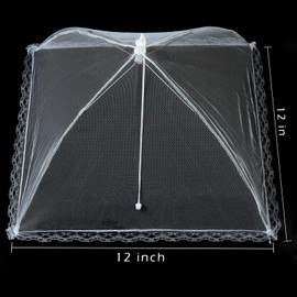 2 Pack Food Covers Mesh Pop Up, Food Net Cover for Outdoors, 12 inch Reusable and Collapsible Screen Net Protectors for Outdoors/Parties/Picnics/BBQs/Reusable and Collapsible (White).