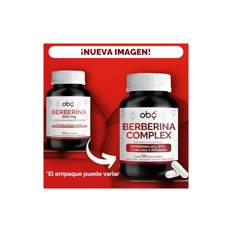 Berberina HCl Pura 120 caps Potenciada con Piperina y Cúrcuma