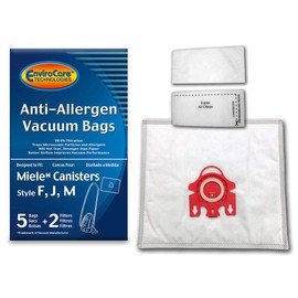 EnviroCare Replacement Anti-Allergen Bags for Miele Canisters Style F J M 5 Pack with 2 Filters