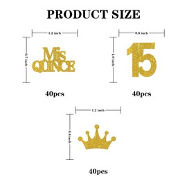 INNORU Mis Quince 15 Confetti Gold Glitter, Happy 15th Birthday Table Confetti, Fifteen Years Old Paper Scatter, Number 15 Sign Cheers to 15 Years Party Table Decorations Confetti, 120pcs