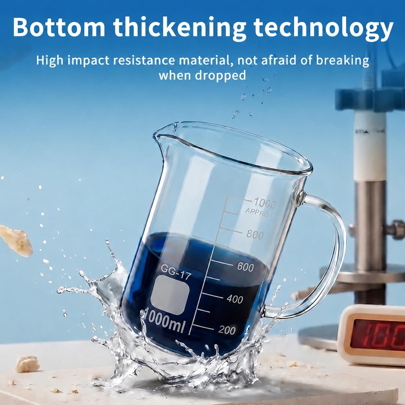 1000ml Borosilicate Glass Measuring Beaker, Handle Mug with Pouring Spout