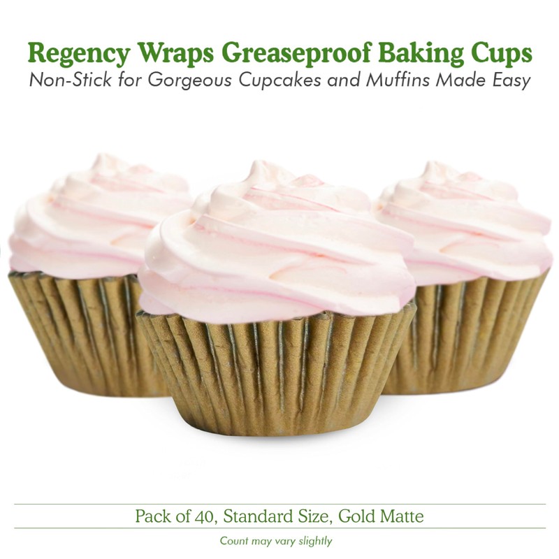 Regency Wraps 40-Count Greaseproof Baking Cups, Standard, Gold Matte