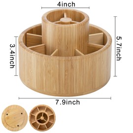 SOUJOY Bamboo Pen Holder Organizer, 360°Rotating Art Supply Organizer with 11 Compartments, Color Pencil Storage Caddy, Hold 200+ Pencils, Office Desk Stand Box for Marker Pens, Pencil, Art Brushes