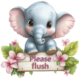 Cute Elephant Bathroom Toddler Toilet Sticker, Non Transparent Waterproof Please Flush Wall Art Decal Kids and Childrens Vibrant Loo Seat Sign