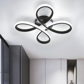 SENQIU LED Ceiling Light, 30W Modern Acrylic Ceiling Lamp, Flower Shape LED Light Fitting for Living Room, Bedroom, Kitchen, Hallway, Cool White Light 6500K, Black