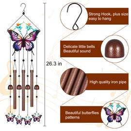 Butterfly Wind Chimes for Outside,Metal Windchimes with S Hook with Playful Design Wind Chime Garden Decor Outdoor Ideal Memorial/Housewarming/Birthday/Festival Gifts Front Yard Decor