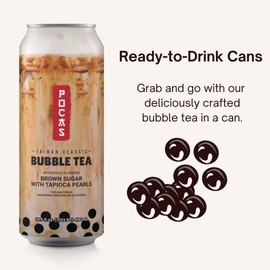 Pocas Bubble Tea with Tapioca Pearls, (Pack of 4, 16.5 oz), Asian Drinks, Refreshing Milk Tea with Boba Pearls (Brown Sugar)