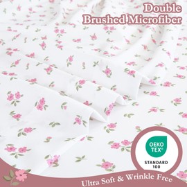 MICORAL King Size Sheets Set, 4-Piece Printed Bed Sheets, 16" Deep Pocket, Ultra Soft & Cooling Sheet, Oeko-TEX Certified, Pink Cute Flower