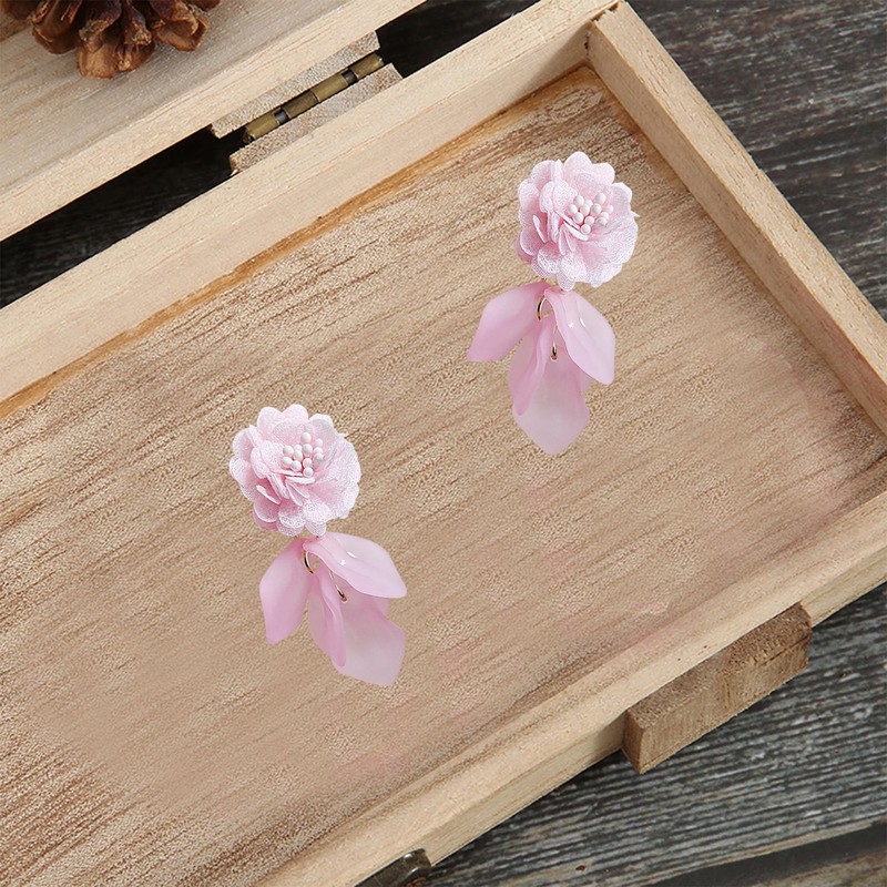 Anmpab Cloth Rose Petal Stud Earrings for Women Bohemian Resin