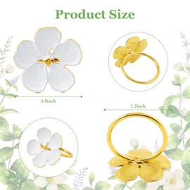 APTWOW Spring Flower Napkin Rings Set of 6 - White and Gold Floral Metal Napkin Holder, Farmhouse Napkin Rings for Easter Wedding Birthday Party Banquet Spring Table Decor