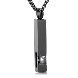 XSMZB Urn Necklaces for Ashes Birthstone Cremation Jewelry for Ashes Stainless Steel Keepsake Memorial Pendant Necklace (Black)