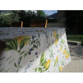 Rectangular tablecloth with lemon and olive motif, 100% cotton, size: 140 x 300 cm, made in Italy