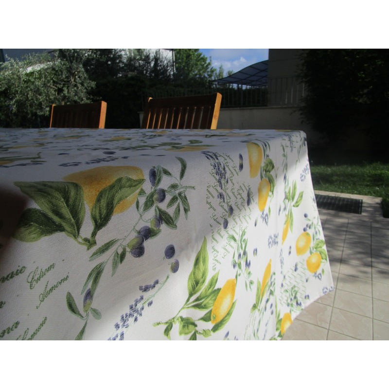 Rectangular tablecloth with lemon and olive motif, 100% cotton, size: